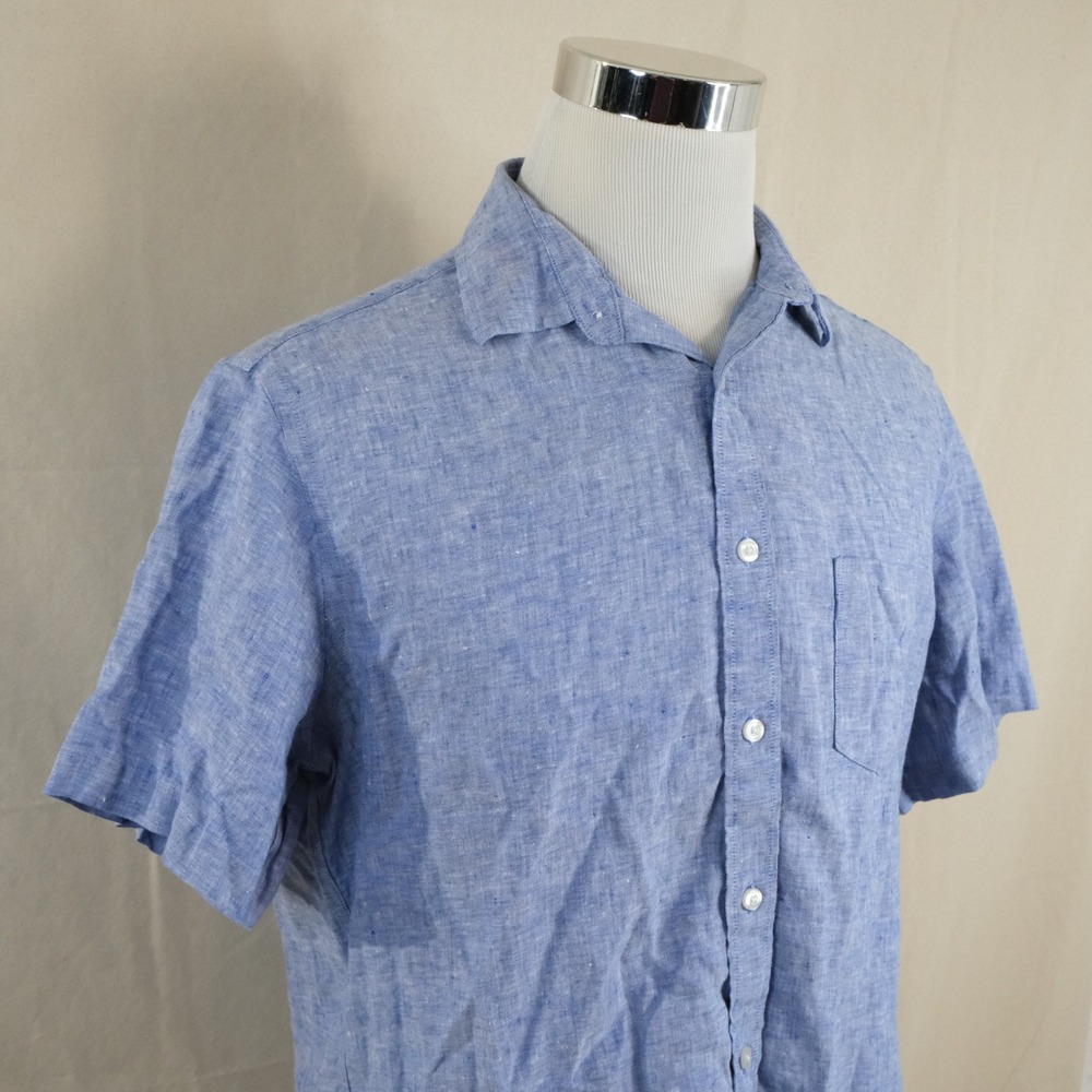 UNTUCKit Large 100% Linen Wrinkle Resistant Shirt Blue Short Sleeve Casual Mens